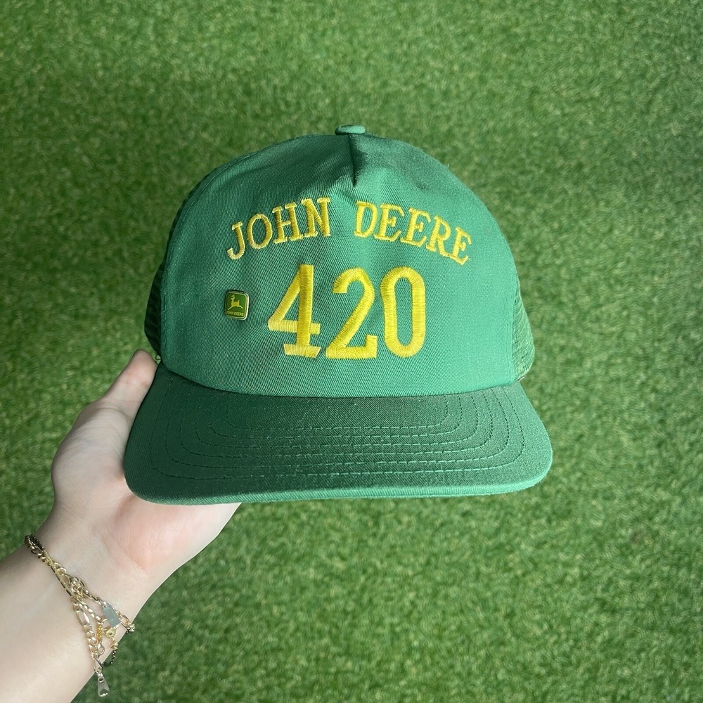 Vintage John Deere Hat Green 420 Snapback Tractor Cap Adjustable Mesh Stoner